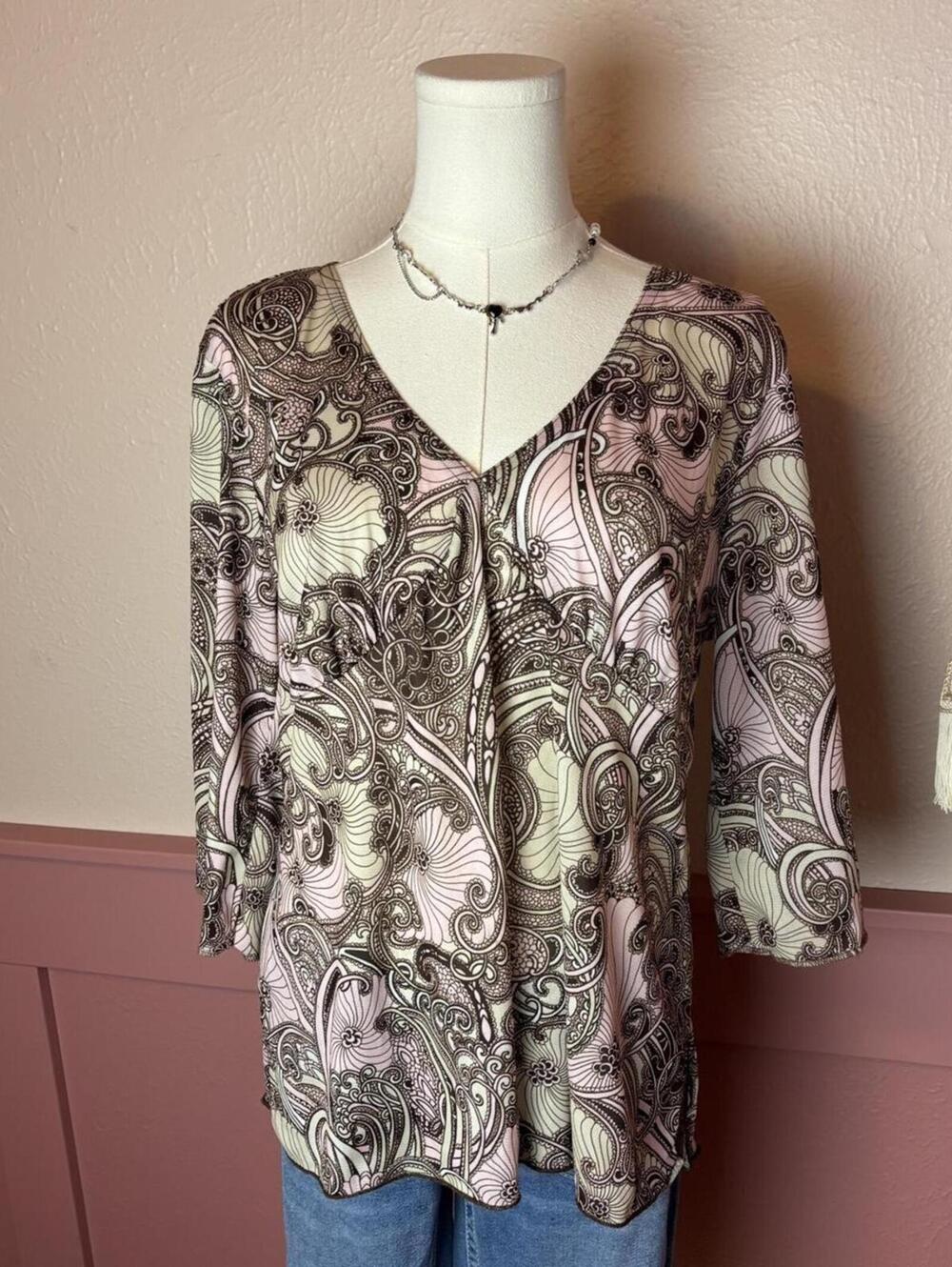 Route 66 vintage fairy paisley pink brown whimsy top sz large babydoll